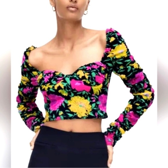 NWT. $50R Zara Off Shoulder Sweetheart Neckline Floral Crop Top Blouse - Picture 2 of 8